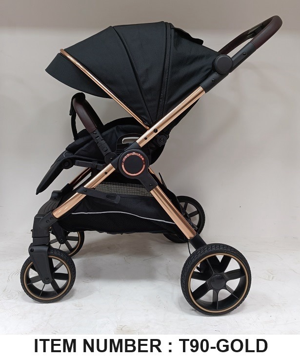 7efd2e3a-d3c1-4a51-935e-1240afd68d0a عربة أطفال T90-GOLD فاخرة بإطار ذهبي وتصميم أنيق - الصورة 1
